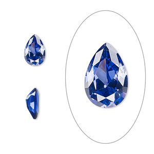 Gem, cubic zirconia, spinel blue, 9x6mm faceted pear, Mohs hardness 8-1/2. Sold individually.