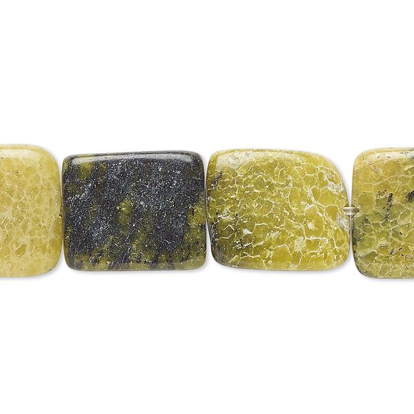 Bead, yellow "turquoise" (serpentine and quartz) (natural), 15x12mm-19x14mm rounded flat rectangle, C grade, Mohs hardness 2-1/2 to 6. Sold per 8-inch strand. image number 0