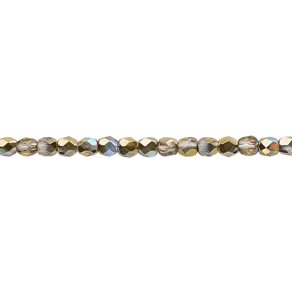Bead, Czech fire-polished glass, two-tone clear AB and metallic amber gold, 3mm faceted round. Sold per 15-1/2" to 16" strand. image number 0