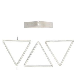 Bead frame, silver-finished brass, 19mm vertically-drilled triangle, fits up to 10mm round bead. Sold per pkg of 4.