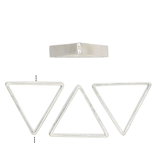 Bead frame, silver-finished brass, 19mm vertically-drilled triangle, fits up to 10mm round bead. Sold per pkg of 4. image number 0