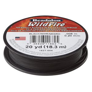 Thread, Beadalon® WildFire™, polyester and plastic, black, 0.2mm with bonded coating, 15-pound test. Sold per 20-yard spool.