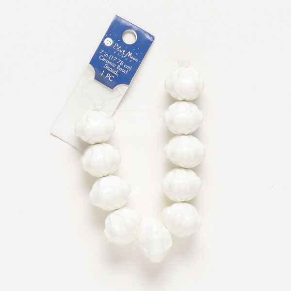 Bead, porcelain, white, 24x19mm fancy rondelle with 3mm hole. Sold per 7-inch strand. image number 0