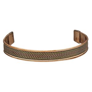 Bracelet, cuff, antiqued copper and brass, 11mm wide with twisted wire design, 8 inches. Sold individually.