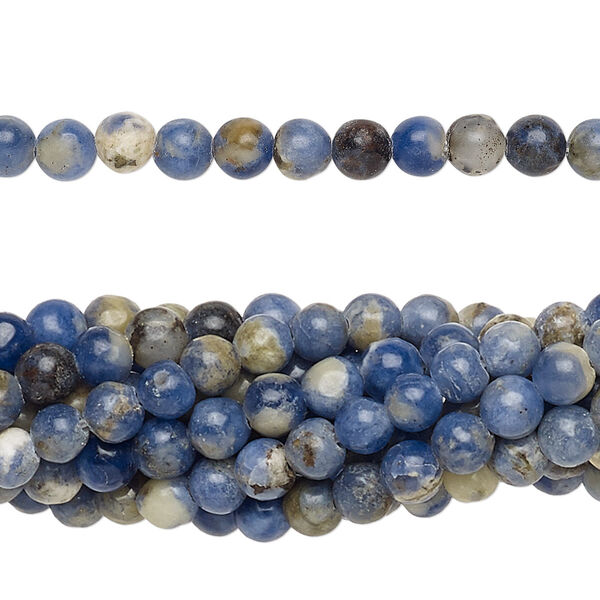 Bead, sodalite (natural), 4mm round, C grade, Mohs hardness 5 to 6. Sold per pkg of (10) 15-1/2" to 16" strands. image number 0