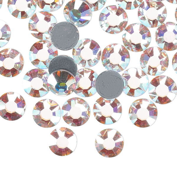 Flat back, Dance With Me™ crystal hotfix rhinestone, crystal AB, foil back, 7.07-7.27mm rose, SS34. Sold per pkg of 144 (1 gross). image number 0