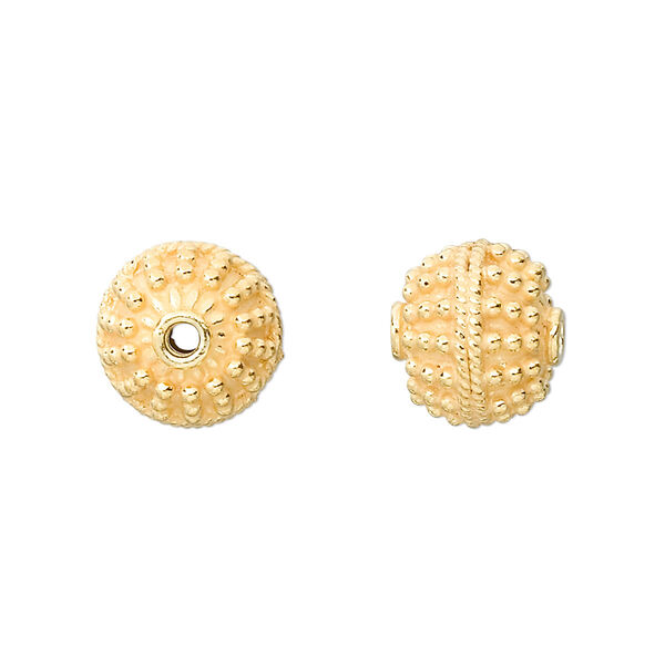 Bead, "vermeil," 12mm beaded round. Sold per pkg of 2. image number 0