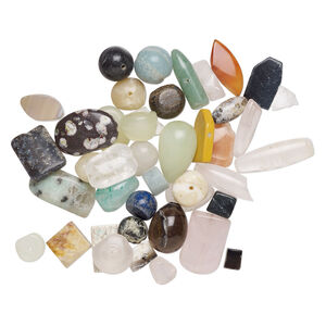 Multi-gemstone / glass 1pkg1, mixed shape bead 1/4 lb mix 8x6mm-40x30mm