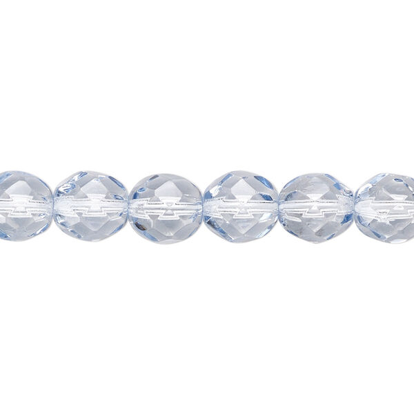 Bead, Czech fire-polished dipped décor glass, light blue, 8mm faceted round. Sold per 15-1/2" to 16" strand, approximately 50 beads. image number 0