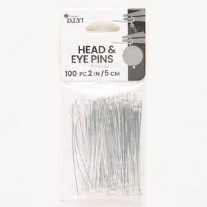 Head pin and eye pin mix, steel, pkg/100, silver finish, 2 inches, 22 gauge.