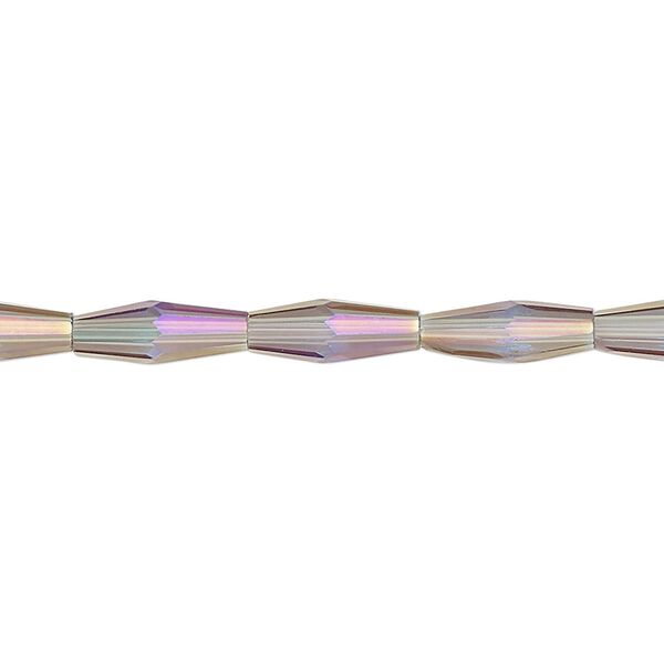 Bead, glass, crystal vitrail, 12x4mm long bicone. Sold per 15-1/2 to 16-inch strand. image number 0