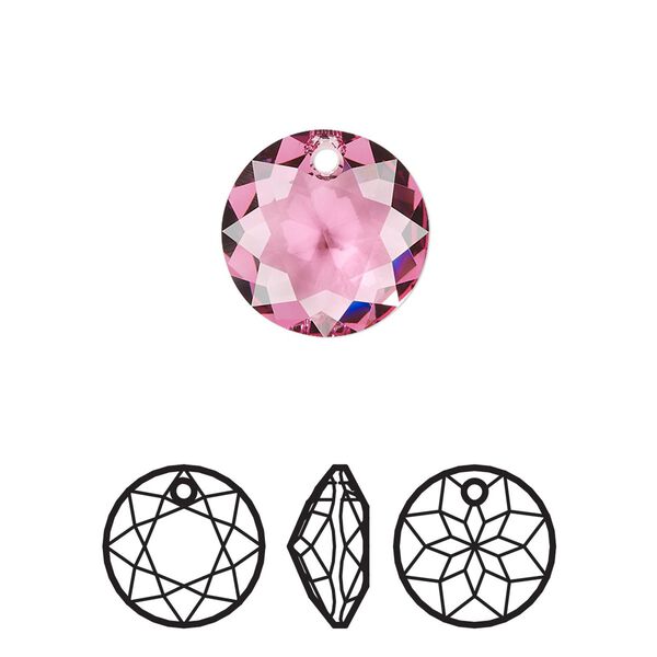 Drop 24pk rose, Swarovski® 14mm pendant classic cut 6430 image number 0