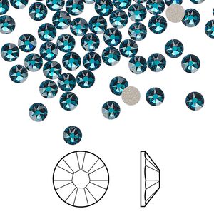 Flat back 1440pk blue zircon foil back, Swarovski® 3.8-4mm rose round SS16 2088
