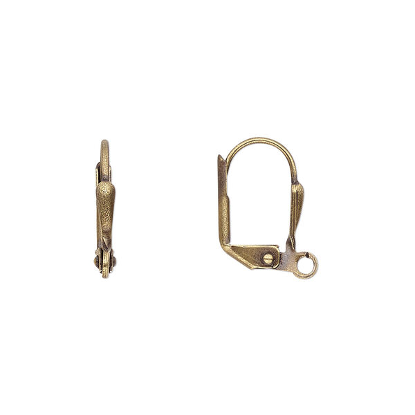Ear wire, antique gold-plated brass, 16mm leverback with 7x2mm shield and open loop. Sold per pkg of 50 pairs. image number 0