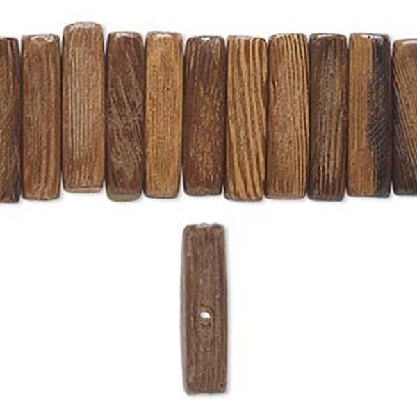 Bead, wood (coated), brown, 21x5mm rectangle. Sold per 15-1/2" to 16" strand. image number 0