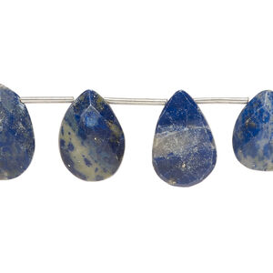 Lapis lazuli 1pkg15, hand-cut top-drilled faceted puffed teardrop bead natural, 13x10mm-17x11mm