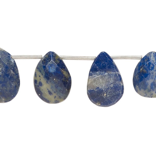 Lapis lazuli 1pkg15, hand-cut top-drilled faceted puffed teardrop bead natural, 13x10mm-17x11mm image number 0