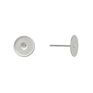 Earstud 1pkg100, 10mm flat pad, silver-finished brass 50 pair