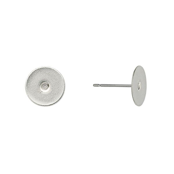 Earstud 1pkg100, 10mm flat pad, silver-finished brass 50 pair image number 0