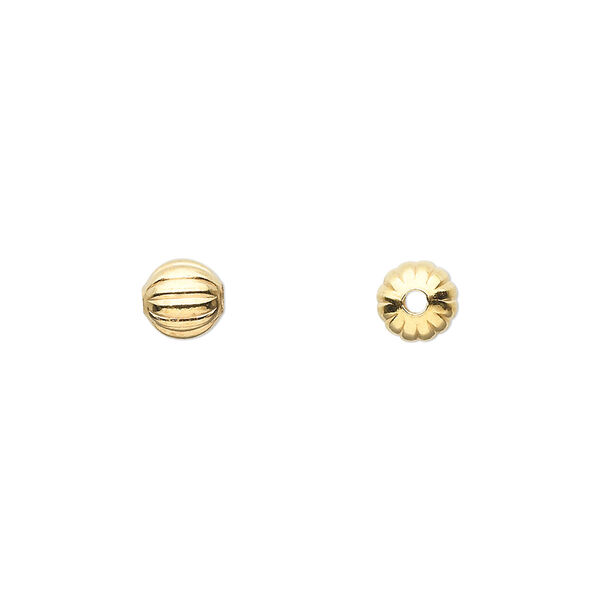 Bead, gold-plated brass, 6mm corrugated round. Sold per pkg of 100. image number 0