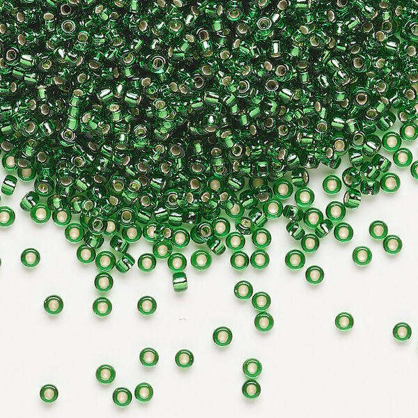 Seed bead, Miyuki, glass, pkg/250g, #11 rocaille, transparent silver-lined green, (RR-16). image number 0