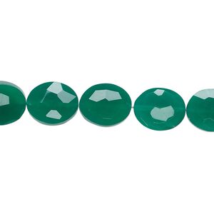 Green onyx 1pkg5, hand-cut faceted puffed oval bead 11x9mm