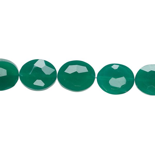 Green onyx 1pkg5, hand-cut faceted puffed oval bead 11x9mm image number 0