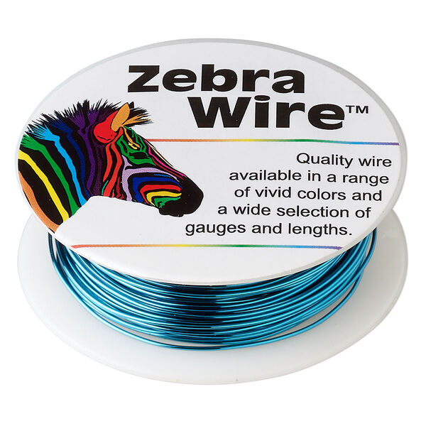 Wire, Zebra Wire™, color-coated copper, turquoise blue, round, 22 gauge. Sold per 15-yard spool. image number 0