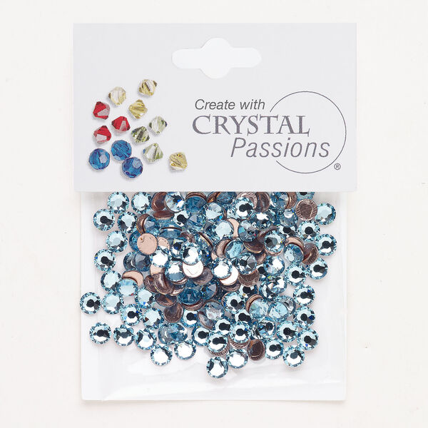 Flat back 1pkg144 aquamarine foil back, Crystal Passions&reg; rhinestone 4.60-4.80mm hotfix round SS20 image number 0