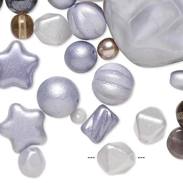 Pearl mix 1/4 lb pk multi grey Preciosa Czech glass pearl, 4-34x29mm mixed shapes image number 0