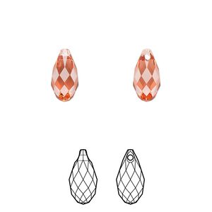 Briolette 2pk padparadscha, Crystal Passions® 11x5.5mm pendant drop 6010