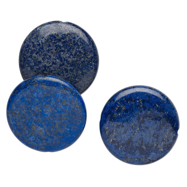 Bead, lapis lazuli (dyed), 40mm flat round, B grade, Mohs hardness 5 to 6. Sold per pkg of 3. image number 0