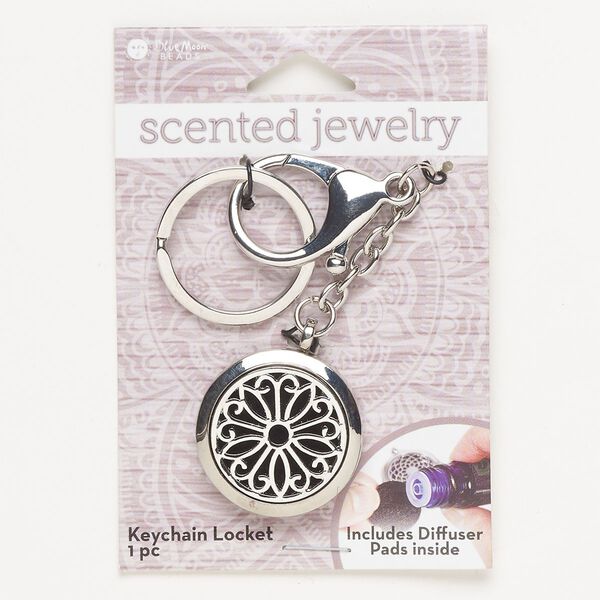 Keychain, silver-finished steel / brass / felt, 5x1-1/4 inch locket with split ring and lobster claw clasp. Sold individually. image number 0