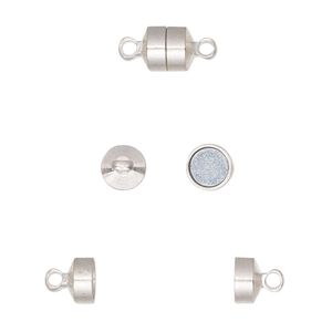 Clasp magnetic barrel 1pkg10, 7x6mm barrel, silver-finished brass 1-strand
