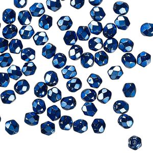 Czech fire-polished glass 1pkg1, faceted round bead opaque carmen dark blue 1 mass 4mm