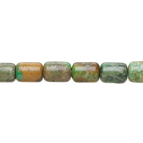 Bead, turquoise (dyed / stabilized), green-brown, 8x6mm-9x7mm round tube with 0.8-1.1mm hole, C- grade, Mohs hardness 5 to 6. Sold per 15-1/2" to 16" strand. image number 0