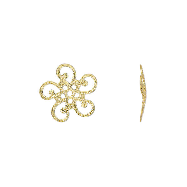 Component, gold-finished steel, 14x13mm single-sided flower. Sold per pkg of 20. image number 0