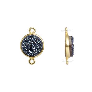 Druzy agate / sterling silver 1pkg1, electrocoated gold finished hand-cut flat round link 11mm