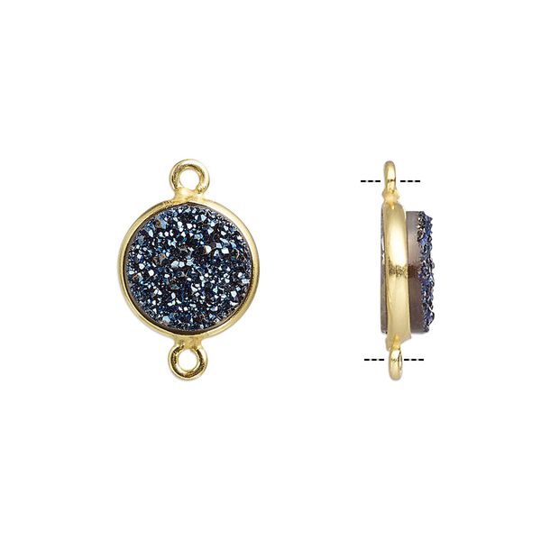 Druzy agate / sterling silver 1pkg1, electrocoated gold finished hand-cut flat round link 11mm image number 0