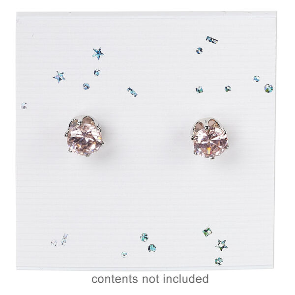 Earring card, paper, white with rainbow-colored confetti, 2x2-inch square. Sold per pkg of 100. image number 1