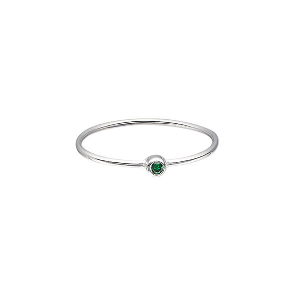 Ring, Create Compliments®, cubic zirconia and sterling silver, emerald green, 3mm wide, size 9. Sold individually. image number 0