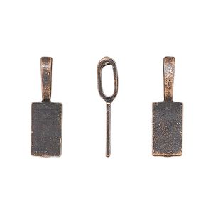 Bail, glue-on, antique copper-finished "pewter" (zinc-based alloy), 20.5x6mm rectangle with 11x6mm pad. Sold per pkg of 20.