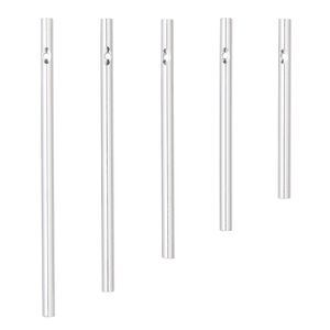 Wind chime component, anodized aluminum, silver, 3 x 1/5 to 5 x 1/5 inch solid rod with 2.5mm beveled hole. Sold per 5-piece set.