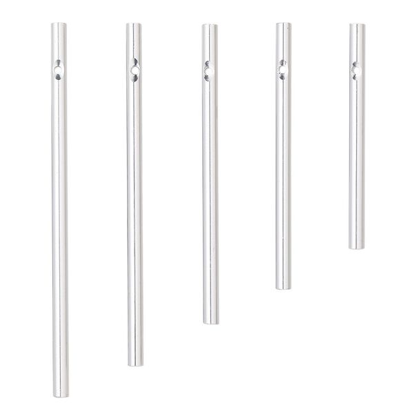 Wind chime component, anodized aluminum, silver, 3 x 1/5 to 5 x 1/5 inch solid rod with 2.5mm beveled hole. Sold per 5-piece set. image number 0