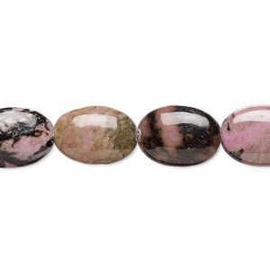 Rhodonite 1pkg1, puffed oval bead natural 15.5-16 inch 14x10mm