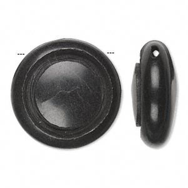 Blackstone 1pkg1, hand-cut top-drilled puffed flat round bead natural 30mm / 2mm image number 0