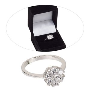 Ring, cubic zirconia and rhodium-finished brass, clear, 10mm tiered flower, size 8. Sold individually.