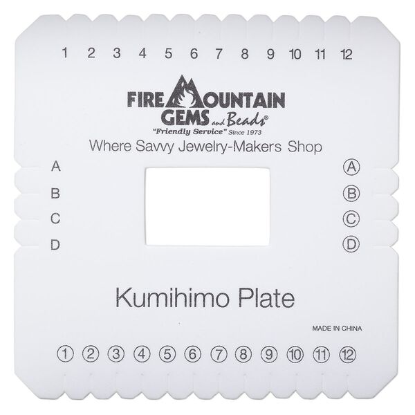 Kumihimo plate, EVA foam, white and black, 6-inch single-sided square with 2 x 1-1/4 inch inside hole and 32 slots, 3/8 inch thick. Sold individually. image number 0