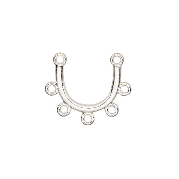 Connector, silver-finished "pewter" (zinc-based alloy), 16x12mm curved bar with 5 loops. Sold per pkg of 6. image number 0