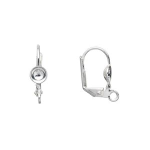 Ear wire leverback 1pkg10 silver-plated, 17mm / 5mm cup / open loop / 5-7mm round setting, brass 5 pair